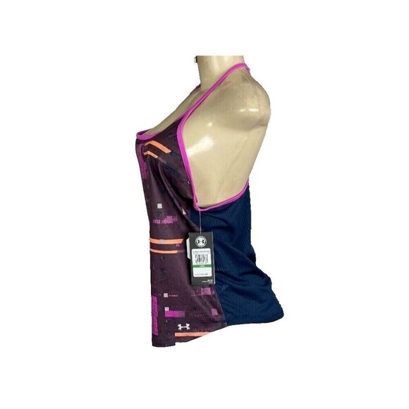 Under Armour L Pink-Navy Geometric Mesh Racerback Heatgear Halter Neckline Tank - Picture 5 of 6